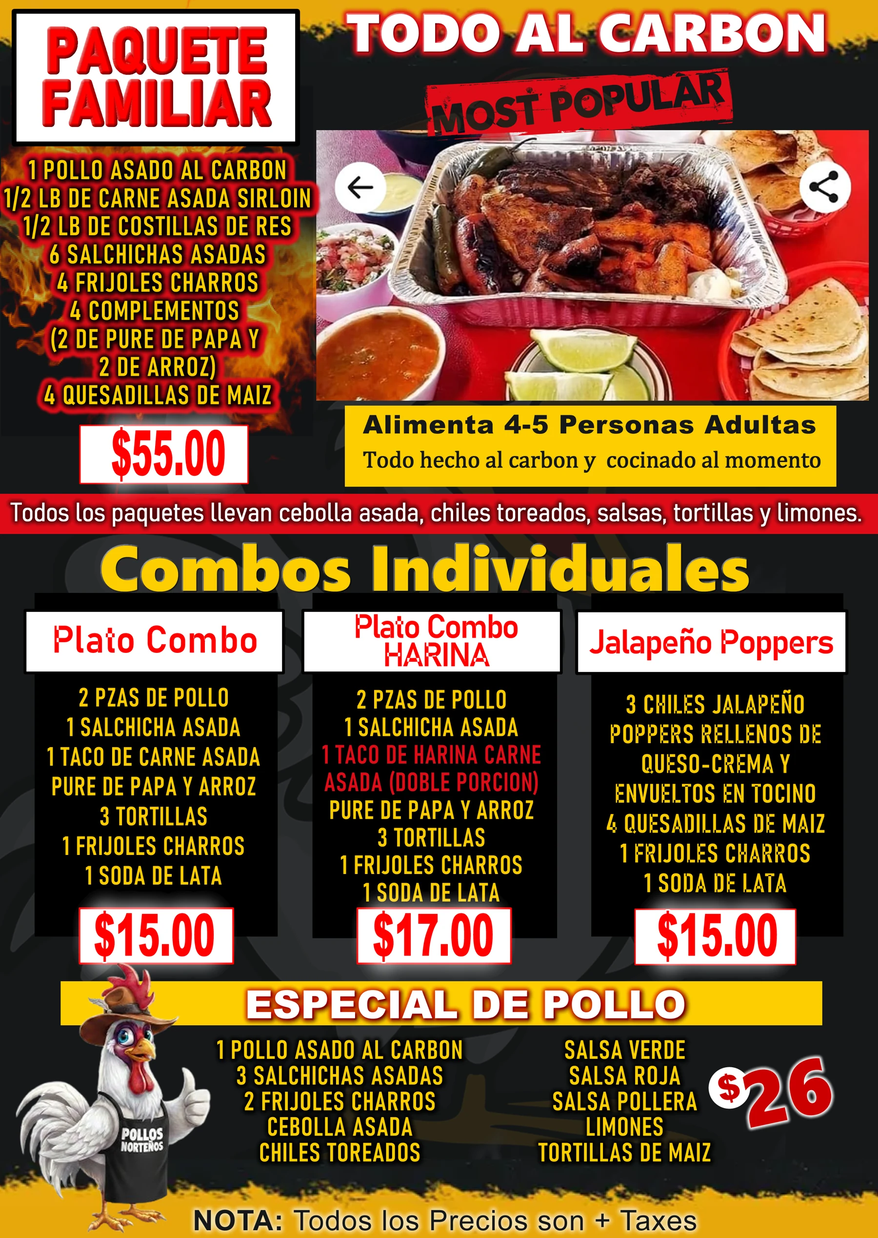 Página 1: Familiar, combos y Especial de Pollo